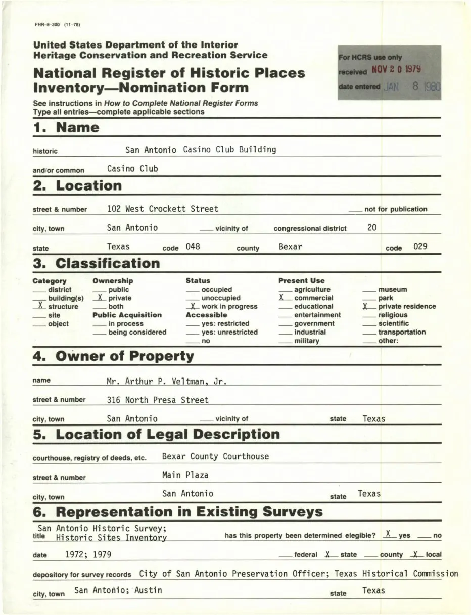 Preview of Casino Club National Historic Registration